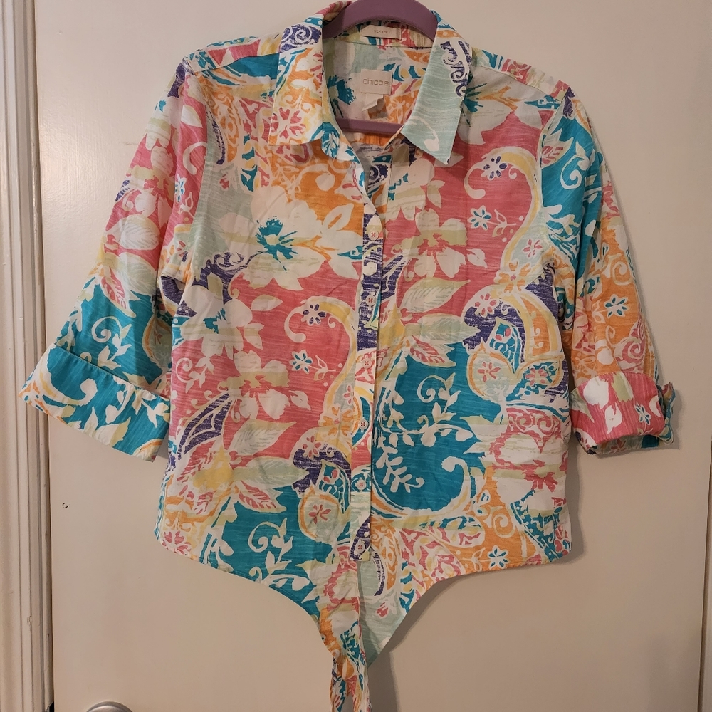 Chico's Vibrant Blouse with tie at waist